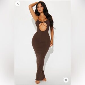 Fashion Nova Chocolate Brown Cut-Out Maxi Dress